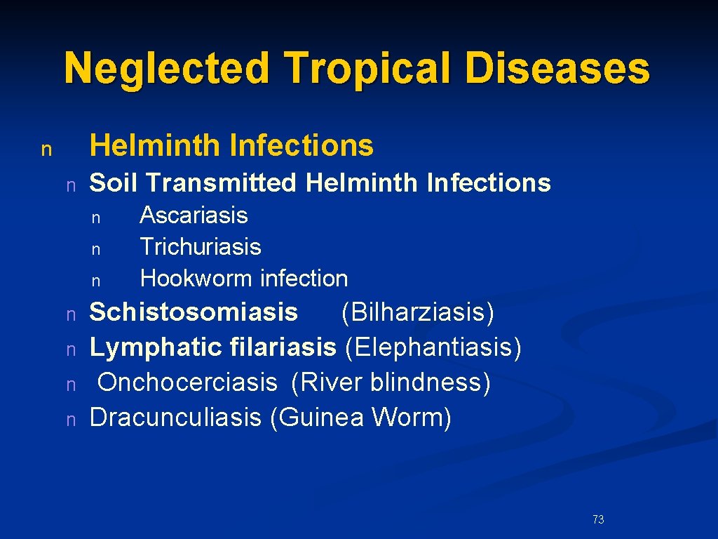 Neglected Tropical Diseases Helminth Infections n n Soil Transmitted Helminth Infections n n n