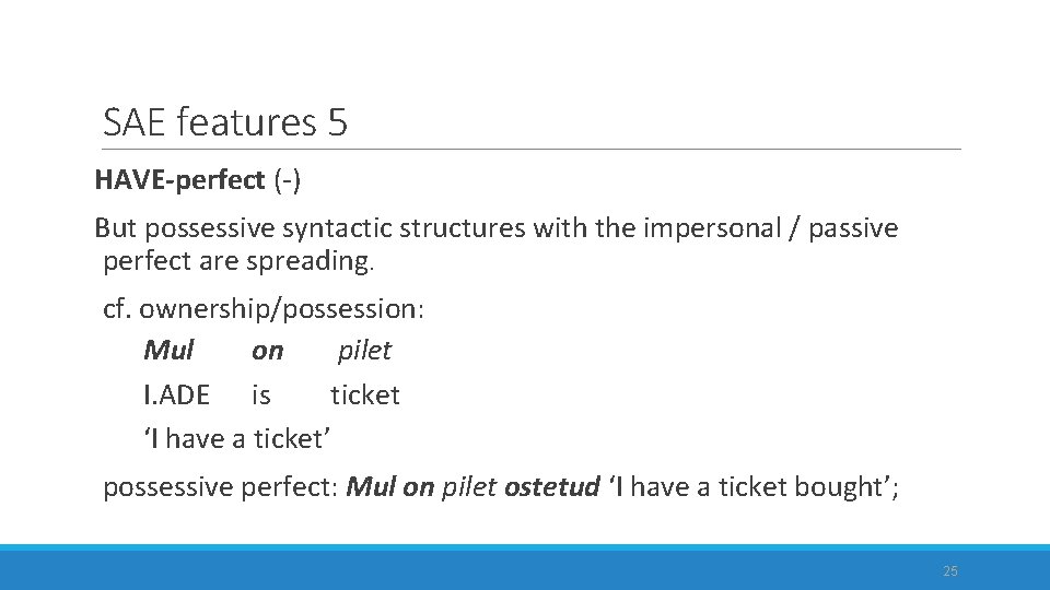 SAE features 5 HAVE-perfect ( ) But possessive syntactic structures with the impersonal /