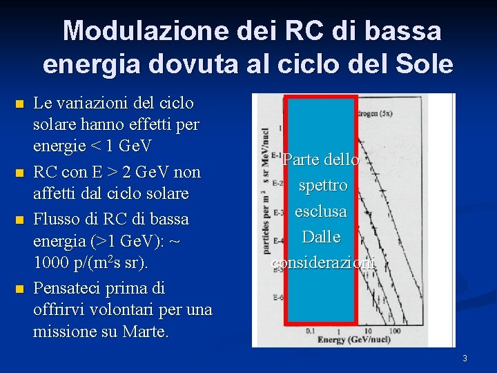 Modulazione dei RC di bassa energia dovuta al ciclo del Sole n n Le