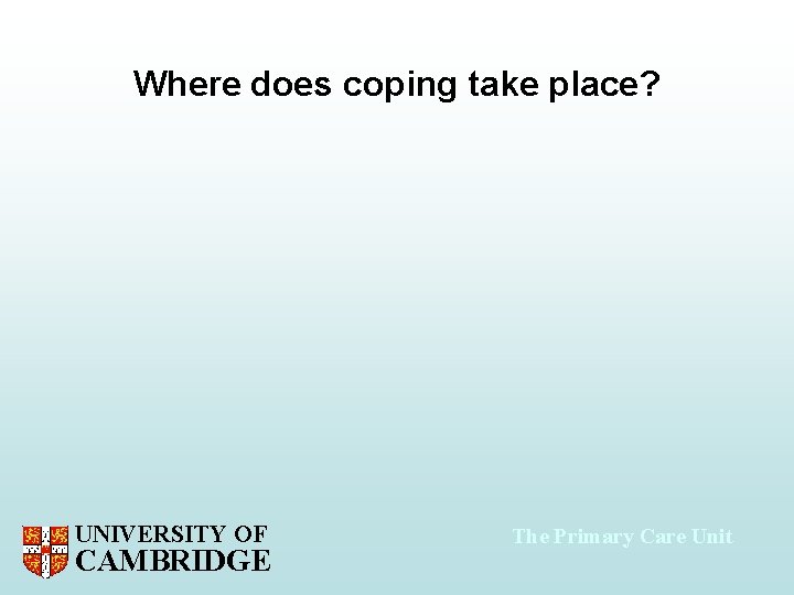 Where does coping take place? UNIVERSITY OF CAMBRIDGE The Primary Care Unit 