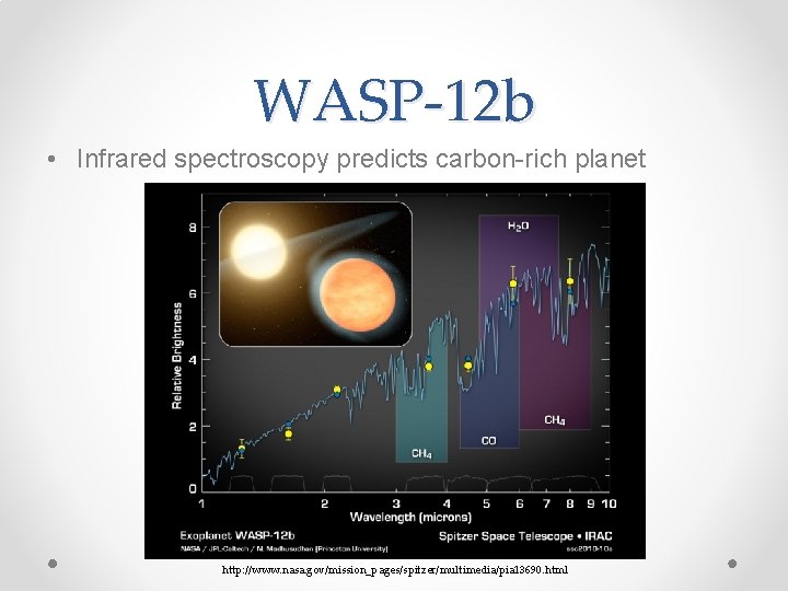 WASP-12 b • Infrared spectroscopy predicts carbon-rich planet http: //www. nasa. gov/mission_pages/spitzer/multimedia/pia 13690. html