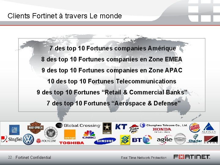Clients Fortinet à travers Le monde 7 des top 10 Fortunes companies Amérique 8