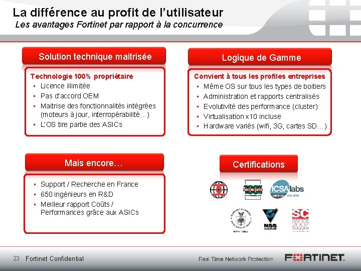 La différence au profit de l’utilisateur Les avantages Fortinet par rapport à la concurrence