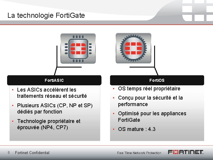 La technologie Forti. Gate Forti. ASIC • Les ASICs accélèrent les traitements réseau et