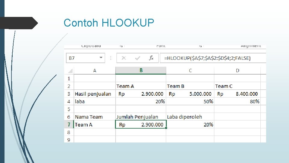 Contoh HLOOKUP 