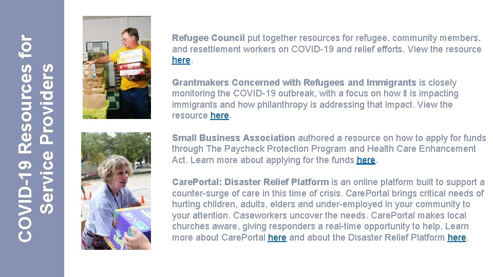 COVID-19 Resources for Service Providers Refugee Council put together resources for refugee, community members,