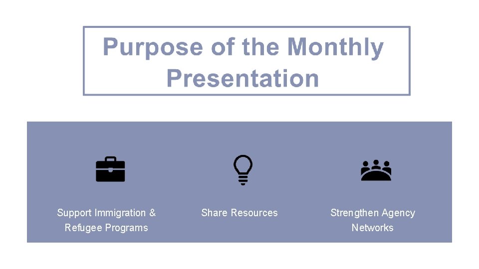 Support Immigration & Refugee Programs Share Resources Strengthen Agency Networks 