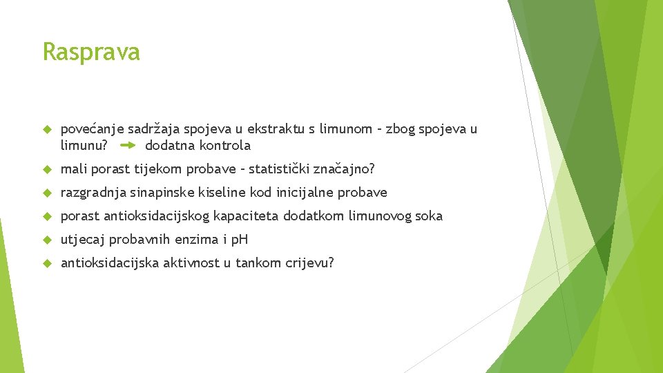 Rasprava povećanje sadržaja spojeva u ekstraktu s limunom – zbog spojeva u limunu? dodatna