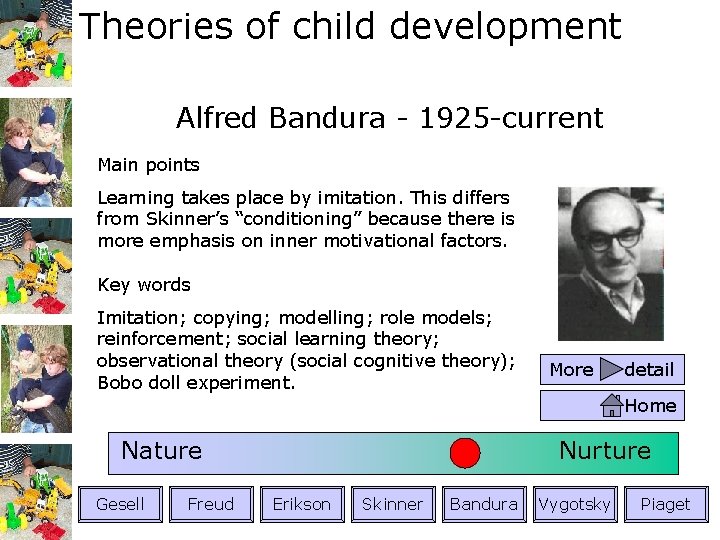 Theories of child development Alfred Bandura - 1925 -current Main points Learning takes place