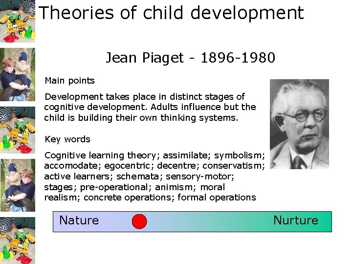 Theories of child development Jean Piaget - 1896 -1980 Main points Development takes place