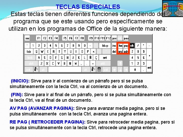 TECLAS ESPECIALES Estas teclas tienen diferentes funciones dependiendo del programa que se este usando