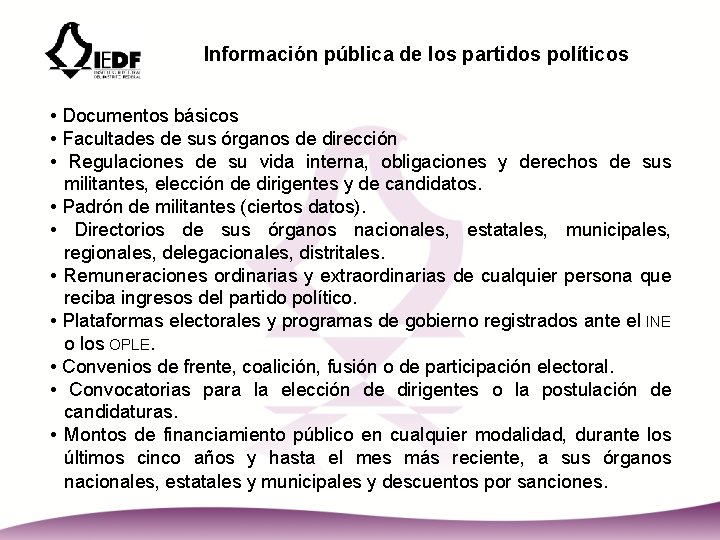 Información pública de los partidos políticos • Documentos básicos • Facultades de sus órganos