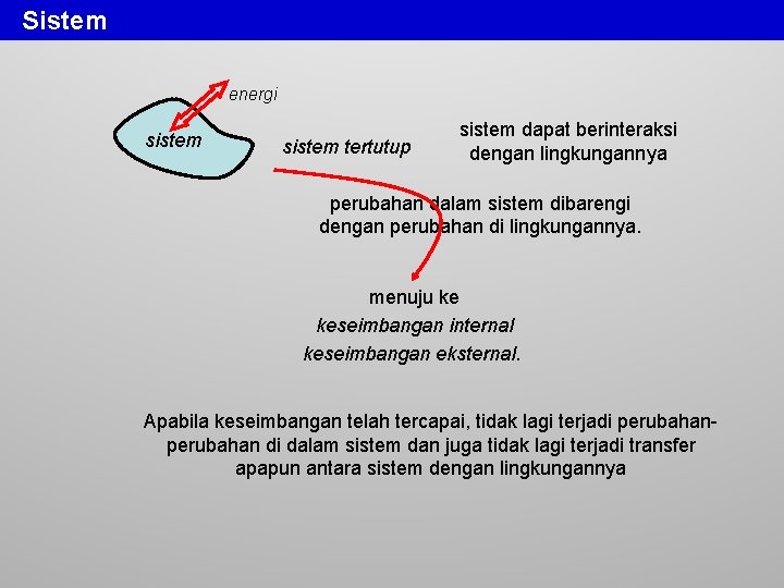 Sistem energi sistem tertutup sistem dapat berinteraksi dengan lingkungannya perubahan dalam sistem dibarengi dengan