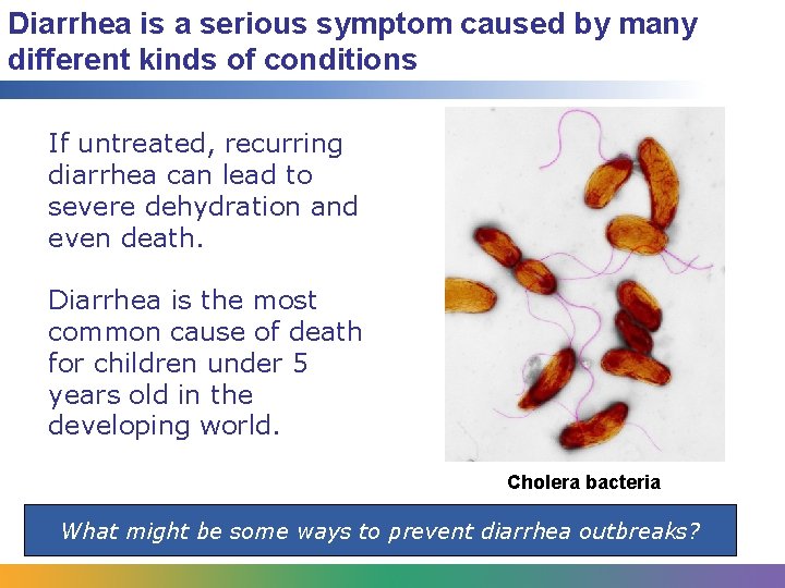 Diarrhea is a serious symptom caused by many different kinds of conditions If untreated,