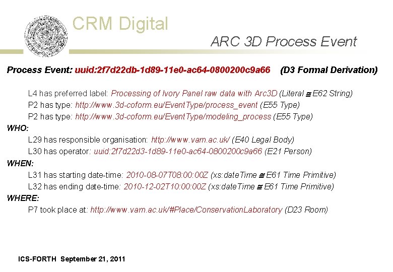 CRM Digital ARC 3 D Process Event: uuid: 2 f 7 d 22 db-1