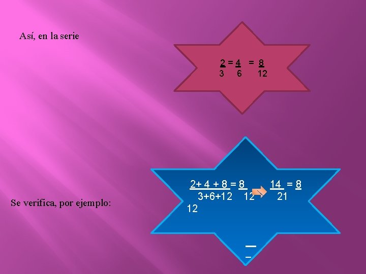 Así, en la serie 2=4 = 8 3 6 12 Se verifica, por ejemplo: