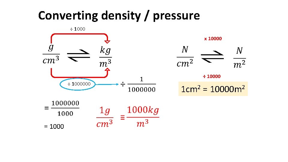 Converting density / pressure ÷ 1000 x 10000 ÷ 1000000 = 1000 ÷ 10000