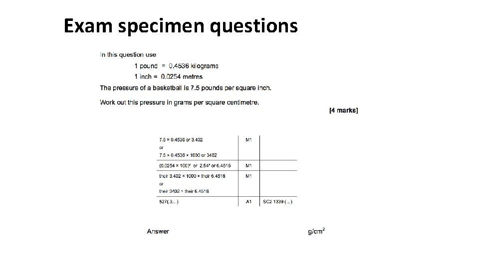 Exam specimen questions 