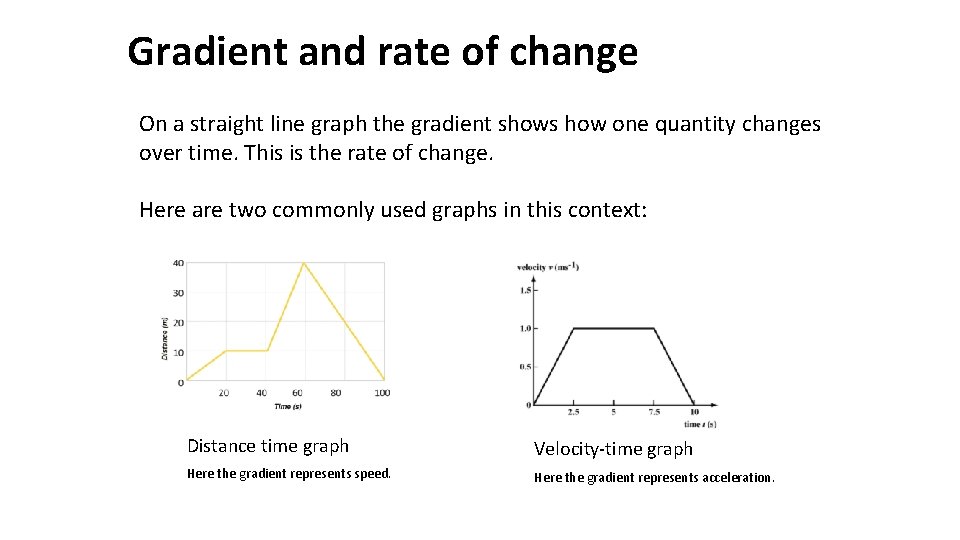 Gradient and rate of change On a straight line graph the gradient shows how