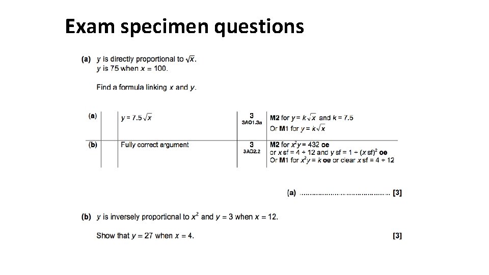 Exam specimen questions 
