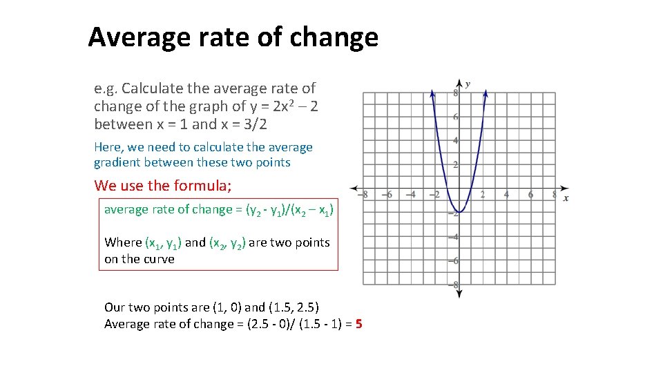 Average rate of change e. g. Calculate the average rate of change of the