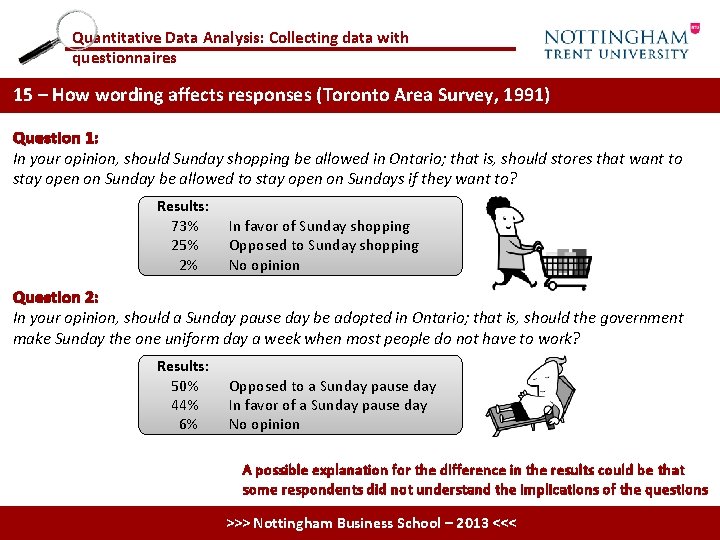 Quantitative Data Analysis: Collecting data with questionnaires 15 – How wording affects responses (Toronto
