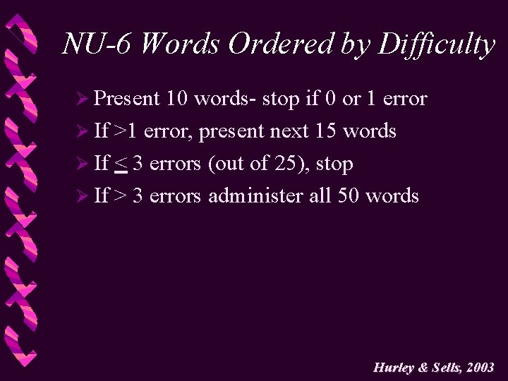 NU-6 Words Ordered by Difficulty Ø Present 10 words- stop if 0 or 1
