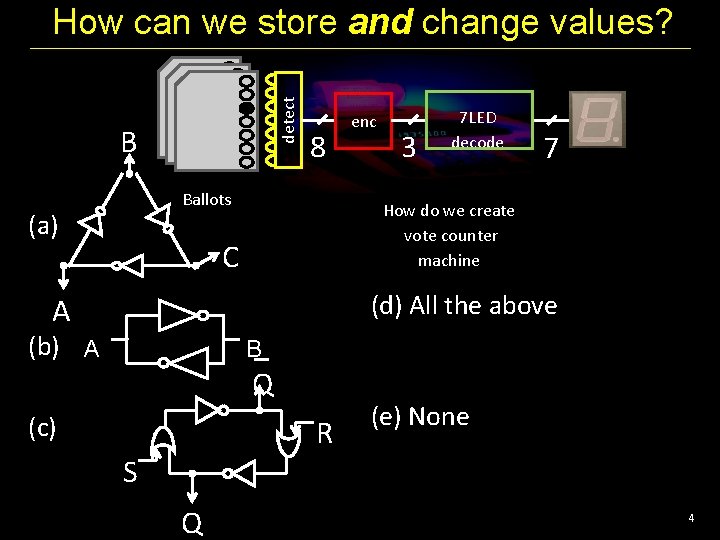 detect How can we store and change values? B 8 Ballots (a) enc 3