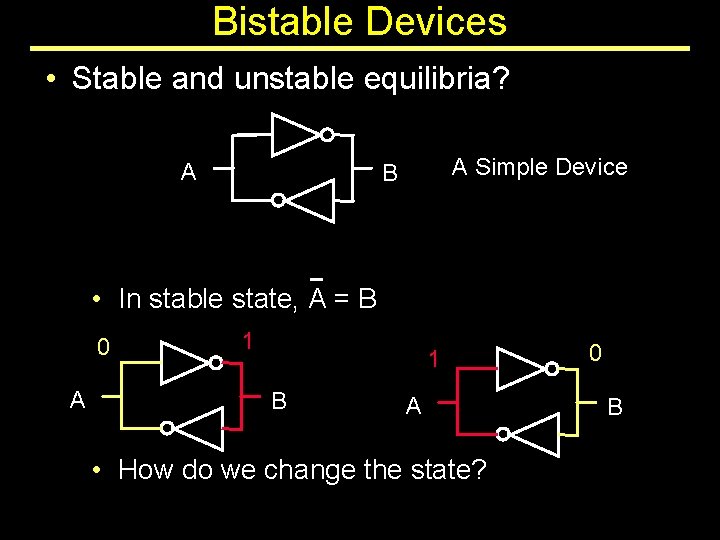 Bistable Devices • Stable and unstable equilibria? A A Simple Device B • In