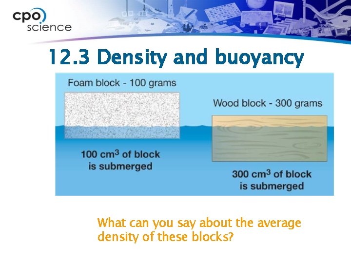 12. 3 Density and buoyancy What can you say about the average density of
