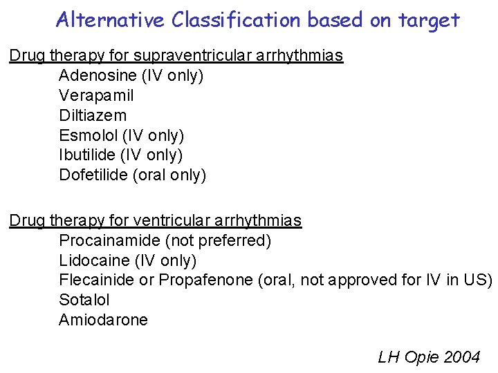 Alternative Classification based on target Drug therapy for supraventricular arrhythmias Adenosine (IV only) Verapamil