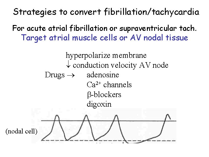 Strategies to convert fibrillation/tachycardia For acute atrial fibrillation or supraventricular tach. Target atrial muscle