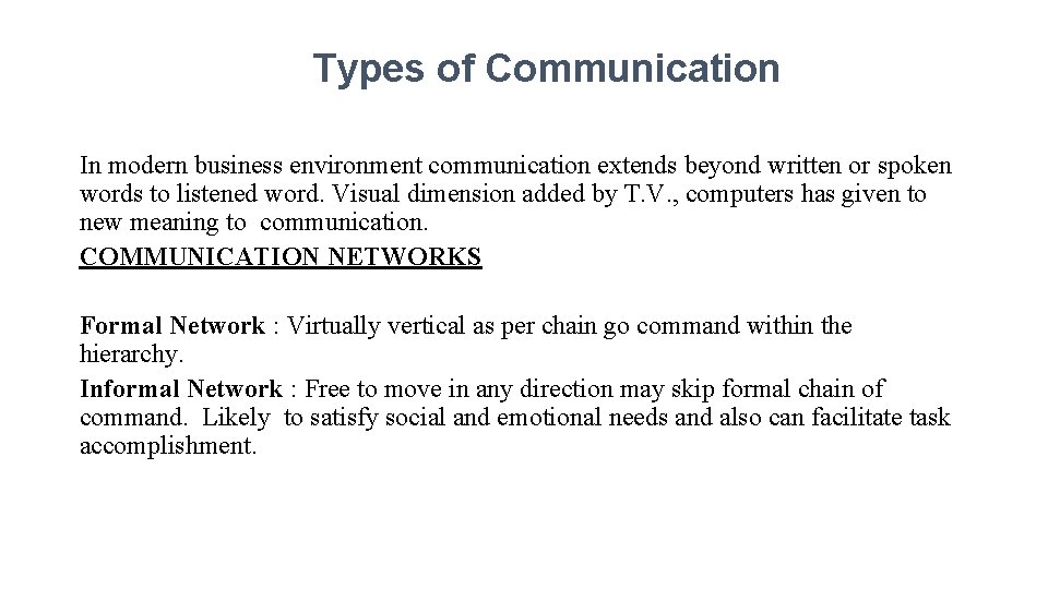 Types of Communication In modern business environment communication extends beyond written or spoken words