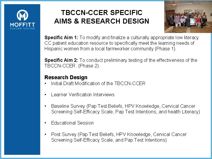 TBCCN-CCER SPECIFIC AIMS & RESEARCH DESIGN Specific Aim 1: To modify and finalize a