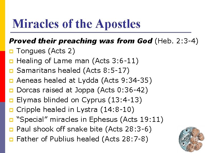 Miracles of the Apostles Proved their preaching was from God (Heb. 2: 3 -4)