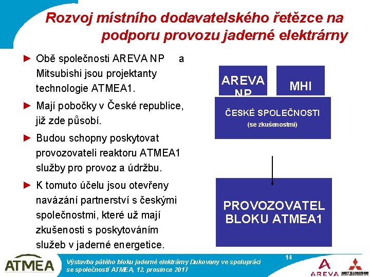 Rozvoj místního dodavatelského řetězce na podporu provozu jaderné elektrárny ► Obě společnosti AREVA NP