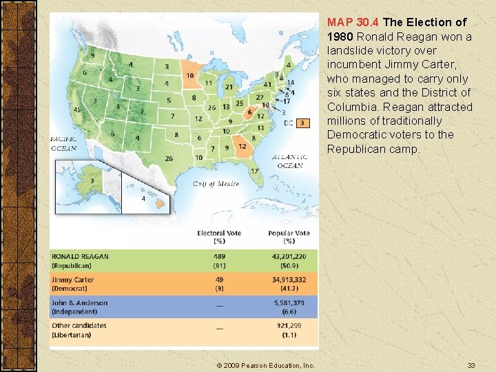 MAP 30. 4 The Election of 1980 Ronald Reagan won a landslide victory over