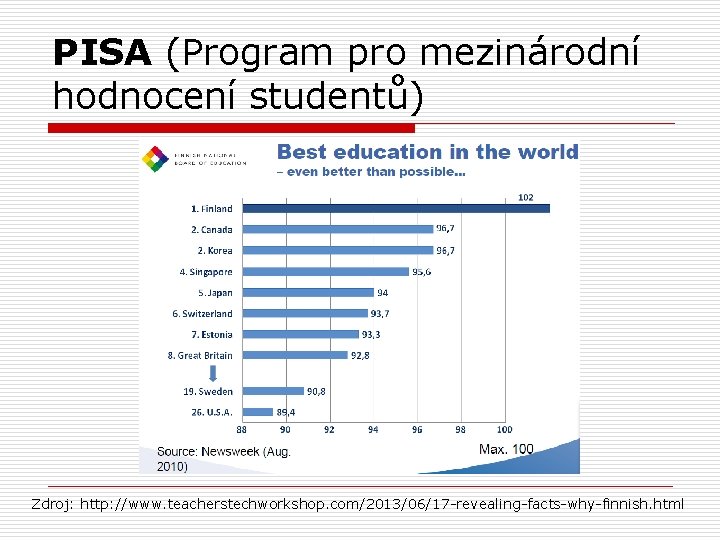 PISA (Program pro mezinárodní hodnocení studentů) Zdroj: http: //www. teacherstechworkshop. com/2013/06/17 -revealing-facts-why-finnish. html 