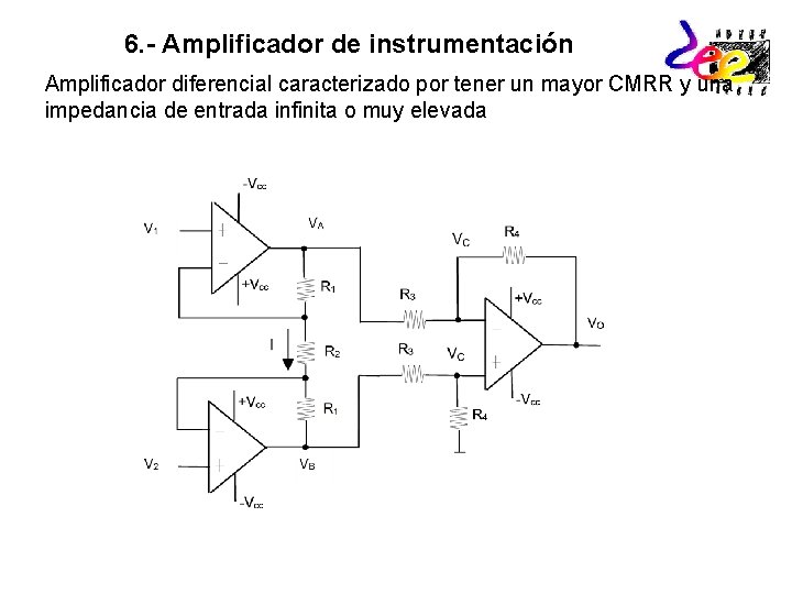 6. - Amplificador de instrumentación Amplificador diferencial caracterizado por tener un mayor CMRR y