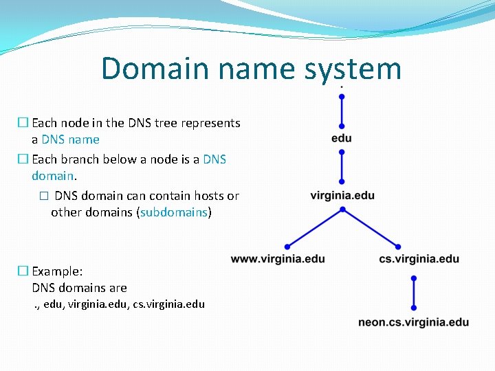 Domain name system � Each node in the DNS tree represents a DNS name