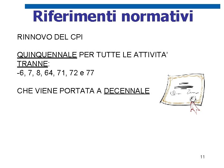 Riferimenti normativi RINNOVO DEL CPI QUINQUENNALE PER TUTTE LE ATTIVITA’ TRANNE: -6, 7, 8,