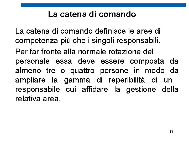 La catena di comando definisce le aree di competenza più che i singoli responsabili.