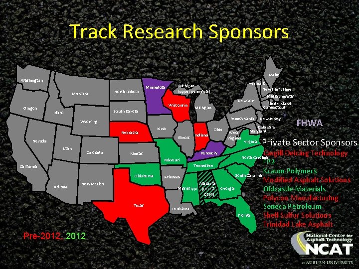 Track Research Sponsors Maine Washington Montana Oregon North Dakota Minnesota Wisconsin South Dakota Idaho