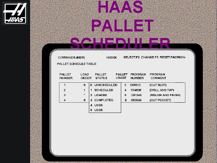 HAAS PALLET SCHEDULER 