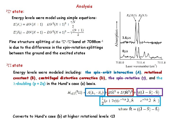 2 S+ state: Analysis Energy levels were model using simple equations: Fine structure splitting