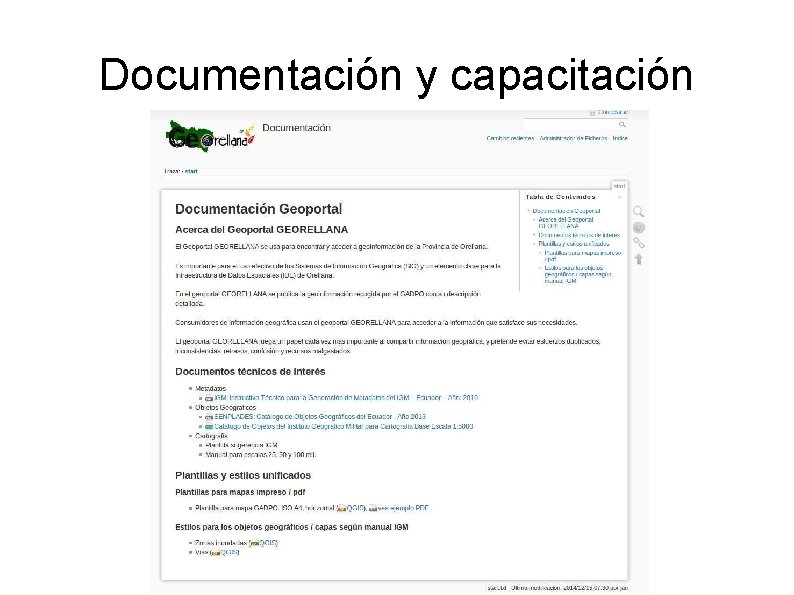 Documentación y capacitación Documentación y capacitación