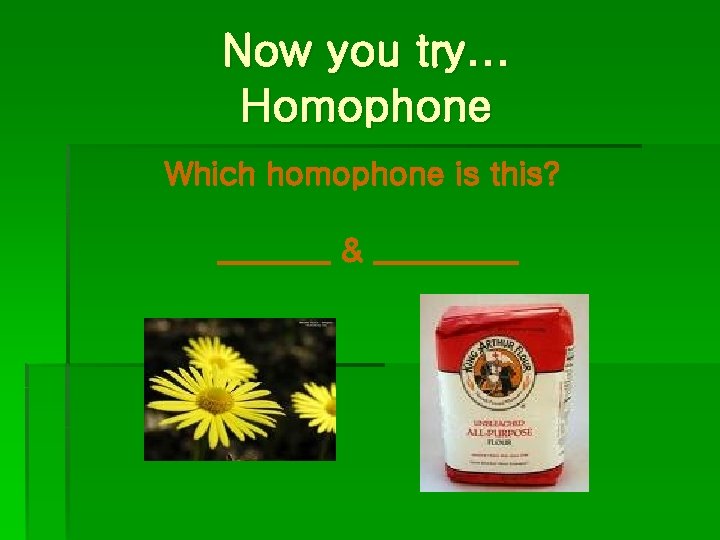 Now you try… Homophone Which homophone is this? _______ & _____ 