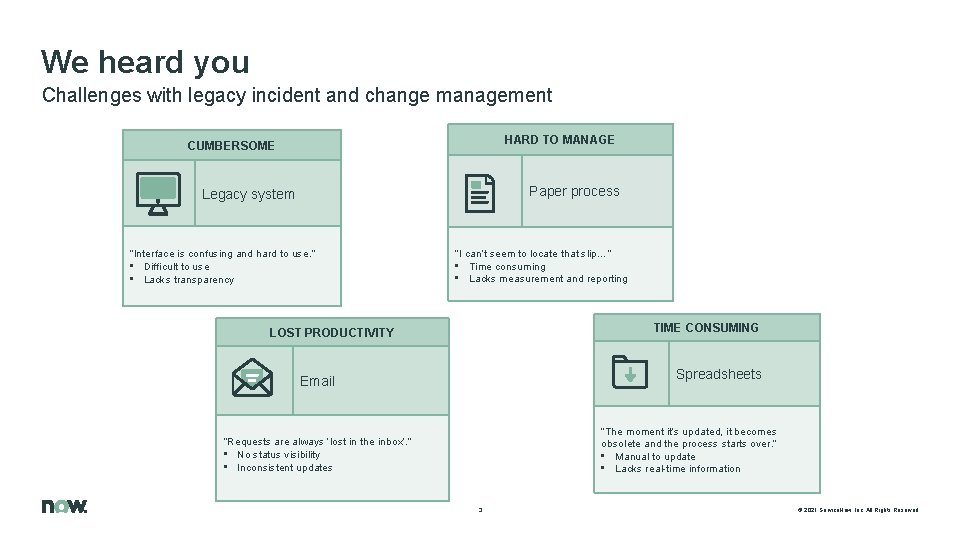 We heard you Challenges with legacy incident and change management HARD TO MANAGE CUMBERSOME