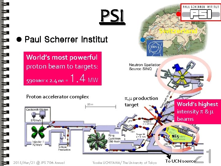 PSI l Paul Scherrer Institut PSI Switzerland World’s most powerful proton beam to targets: