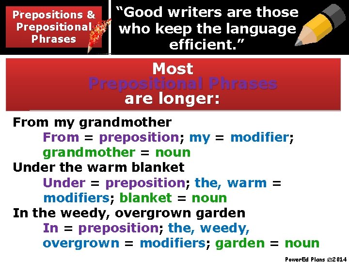 Prepositions & & Prepositions Prepositional Phrases “Good writers are those who keep the language